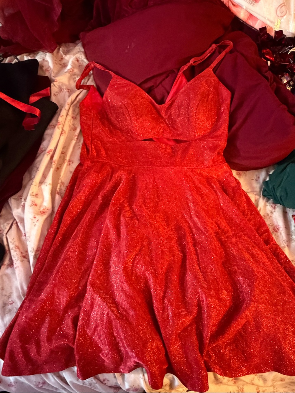 Macy's Red Sparkle A-Line Mini Dress